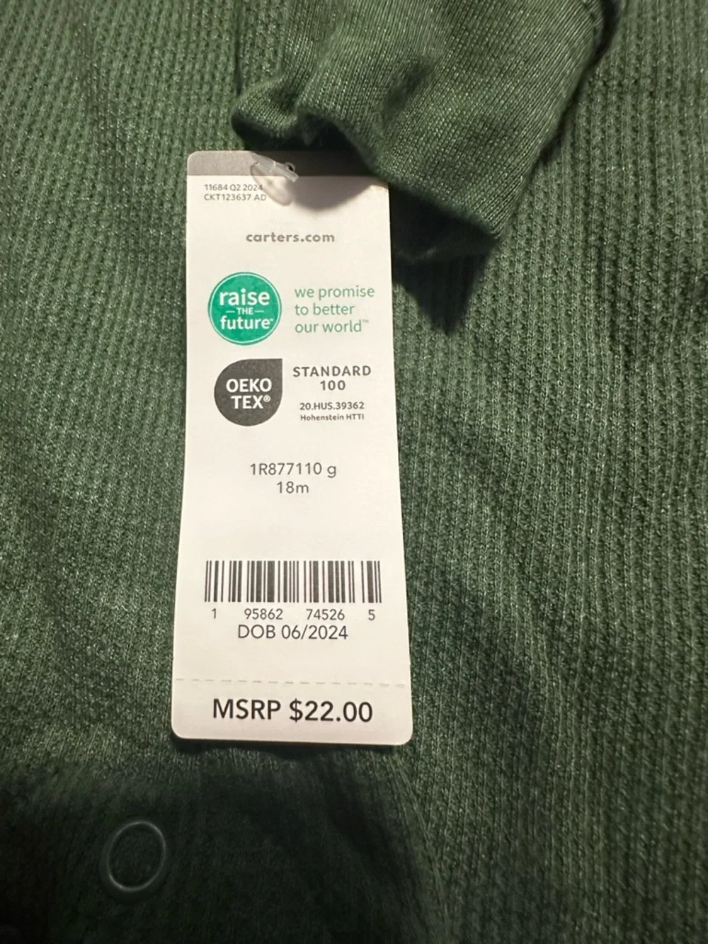 Waffle-Knit Long Sleeve One Piece 18M NWT